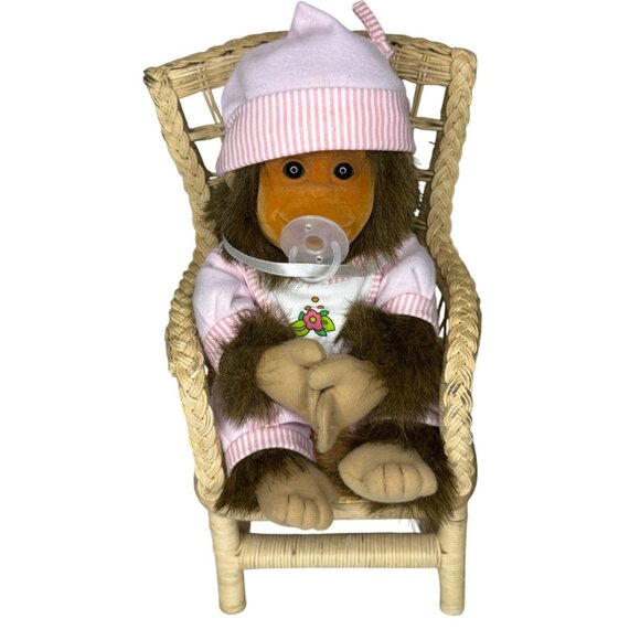 Vintage Hosung Plush Monkey Doll In Pink Pajamas & Hat‎ 12 Inches With Pacifier - Picture 1 of 6